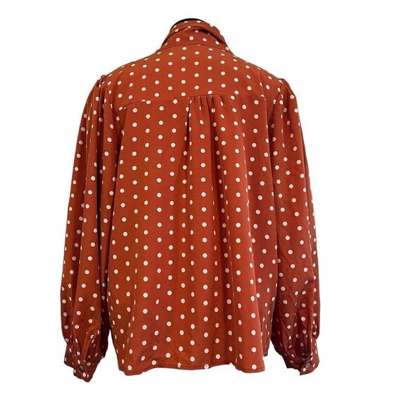 Orange and white polka dot tie neck long sleeve blouse size 2x vintage style - Picture 2 of 8